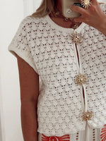 Crochet Short Sleeve Button Front Cardigan