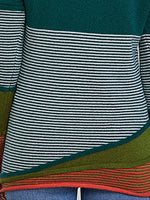 Striped Contrast Notched Long Sleeve Sweater
