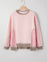Color Block Mix Texture Waffle Patchwork Oversize Sweatshirt