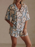 Printed Button Up Shirt and Shorts Set