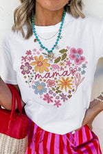 MAMA Flower Heart Cotton Blend Graphic Tee