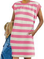 Full Size Casual Striped Short Sleeve Mini Dress Plus Size