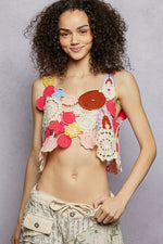 POL Openwork Floral Cropped Crochet Cami