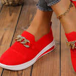 Chain Detail Round Toe Slip-Ons