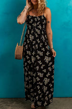 Floral Spaghetti Strap Shirred Bodice Tied Empire Waist Maxi Dress