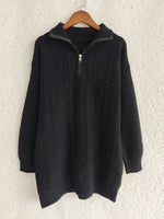 Texture Zip Collar Long Sleeve Sweater