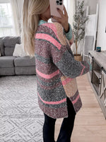 Color Block Striped Side Slit Open Front Cardigan