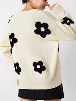Button Down Floral Applique Knit Cardigan