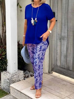 Full Size Round Neck Short Sleeve Top and Pants Set Plus Size