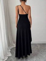One-Shoulder Ruched High-Slit Maxi Dress