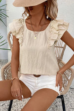 Bow Back Ruffled Cap Sleeve Blouse