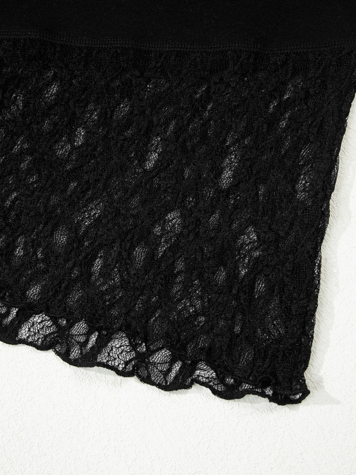 Asymmetric Panels Sheer Floral Lace Patchwork Long Sleeve Top