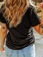 Full Size Sequin Bow Cheery Patched Valentines Tee Plus Size