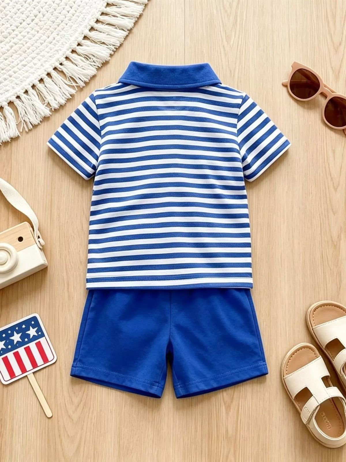 Children's Patriotic Striped Polo & Shorts Set