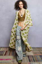 POL Open Front Floral Crochet Longline Cardigan