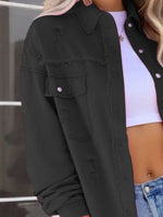 Distressed Denim Jacket with Frayed Edges