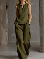 Full Size Contrast Trim Sleeveless Top and Pants Set Plus Size