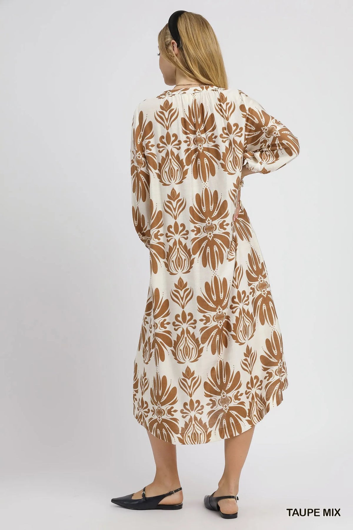 Umgee Mix Abstract Floral Print Midi Dress