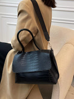 Crocodile Embossed Flap Shoulder Bag