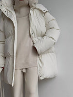 Mid-Length Thickened Hooded Winter Coat with Belted