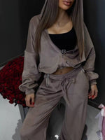 Zip Up Cropped Outerwear and Pants Set