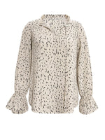 Ruffled Printed Tie Neck Long Sleeve Blouse