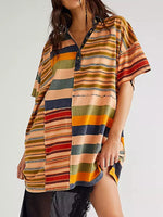 Striped Oversized Half Button Shirt Dress