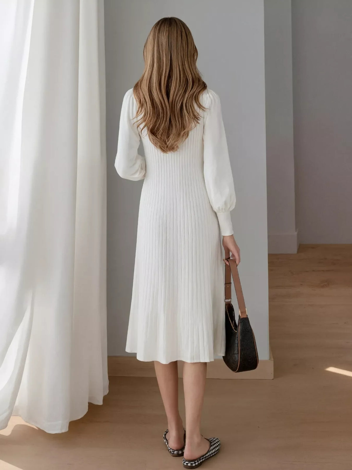 Ribbed Knit Mock Neck Midi Dress