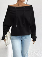 Off-Shoulder Drawstring Sweatshirt