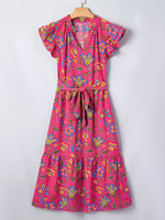 Flutter Sleeve Belted Floral Dress