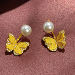 18K Gold-Plated Pearl Butterfly Earrings