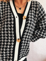 Houndstooth Pattern V-Neck Button-Up Cardigan
