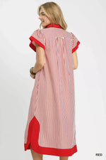 Umgee Floral Embroidered Stripe Dress with Side Slits
