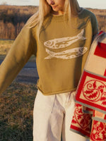 Fish Pattern Crew Neck Sweater