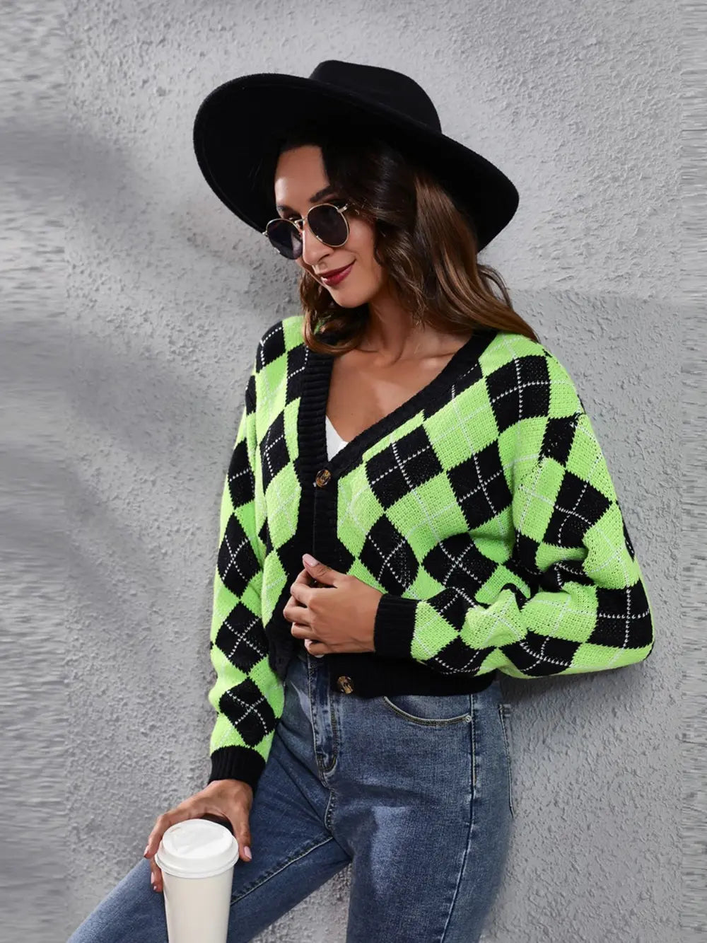 Geometric Button Up Long Sleeve Cardigan