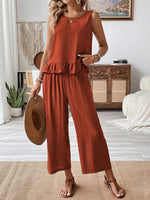 Sleeveless Ruffle Hem Tank and Wide Leg Two-Piece Set