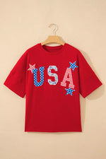 Patriotic USA Slogan Patch Embroidery Short Sleeve T Shirt
