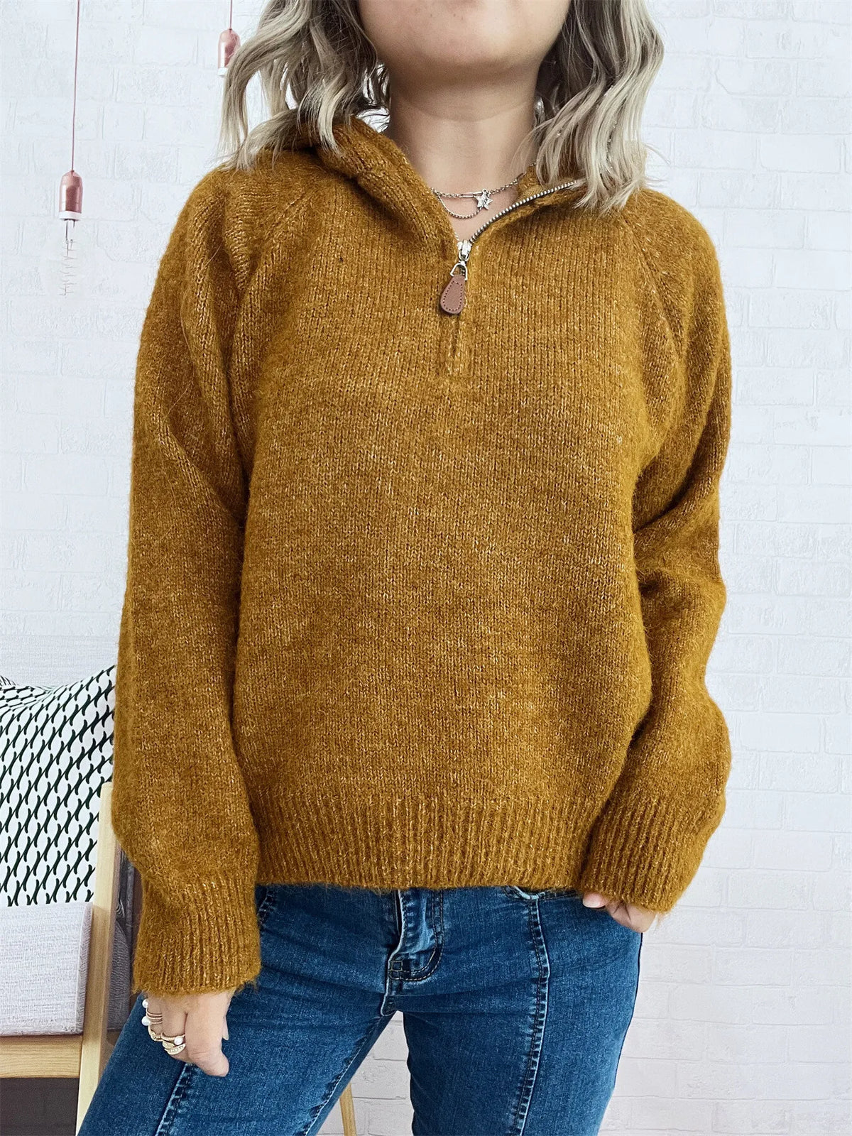 Quarter Zip Ribbed Hem Sweater