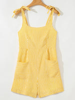 Stripe Shoulder Tie Smocked Back Casual Romper