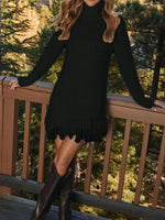 Fringe Turtleneck Long Sleeve Sweater Dress