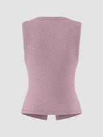 Ribbed Button-Front Sleeveless Tank