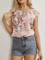 Floral Print Lace Trim Blouse