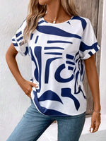 Contrast Round Neck Short Sleeve Blouse