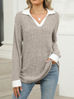 Ribbed Knit Long Sleeve T-Shirt