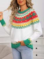 Clover Pattern Round Neck Knitted Sweater