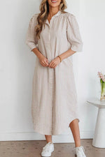 Stripe Frilled Collar Half Sleeve Shirt Dress