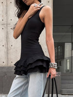 Ruffled Hem Round Neck Tank