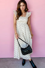 Polka Dot Ruffle Sleeve Smocked Midi Dress