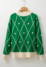 Diamond Pattern Contrast Trim Mock Neck Sweater