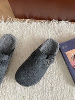 Cozy Plush Buckle Detail Slip-Ons